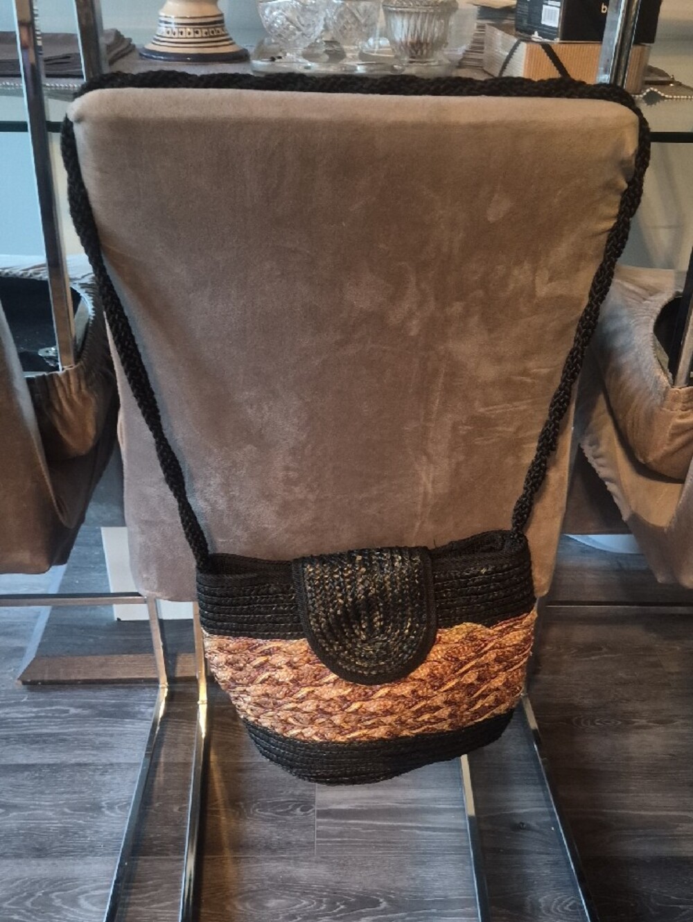 Woven Crossbody Bag in Black and Brown - Picture 5 of 6